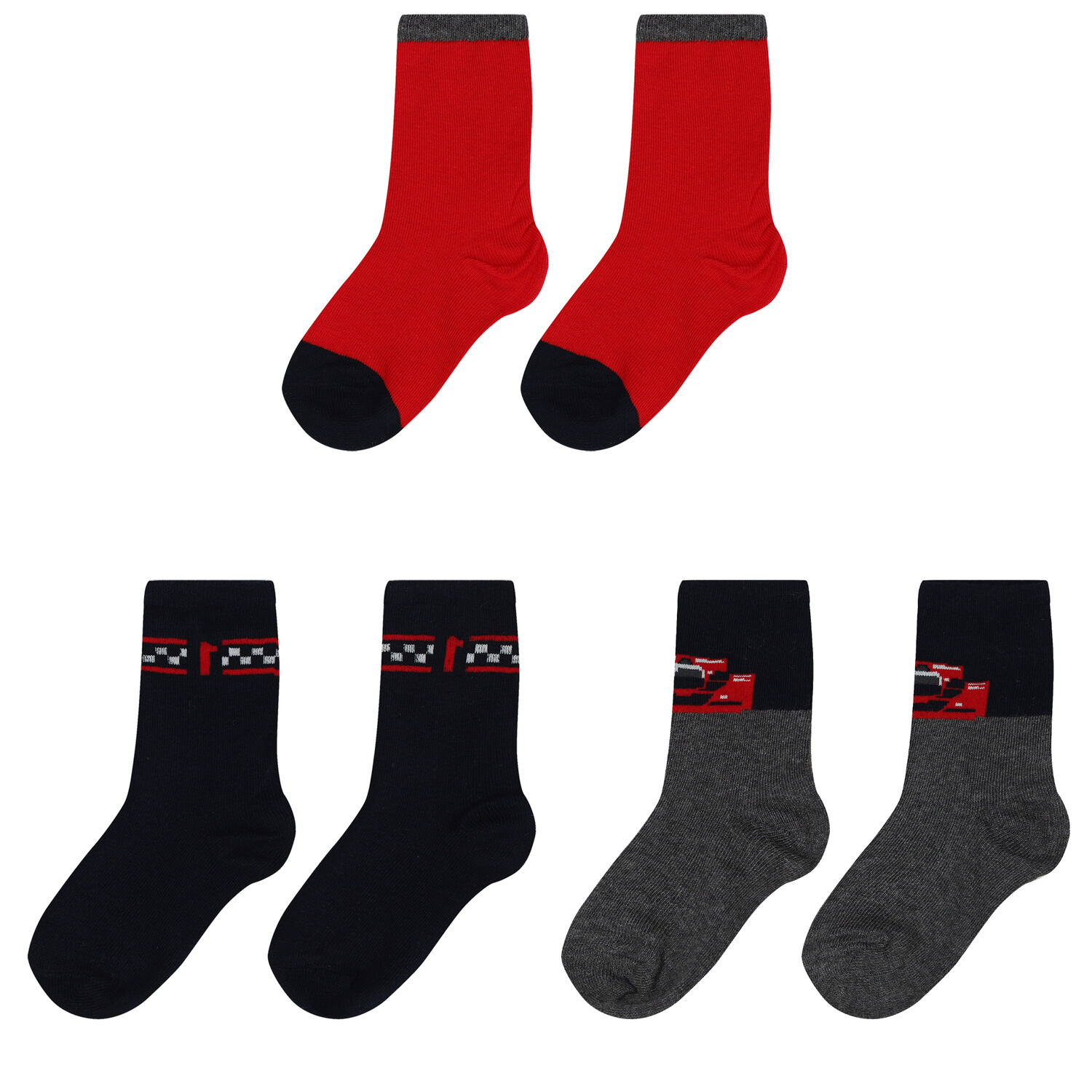 Boys Red, Navy Blue & Grey Socks (3 Pack), 1, hi-res image number null